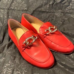 Red chunky gold chain women’s loafers